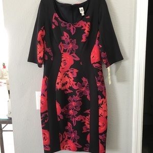 Red & Black multi print dress